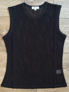NWOT Goldie Black Fishnet Sleeveless Tank Top Muscle Tee Loose Fit Pima Cotton